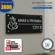 Affordable Black Acrylic Name Plate with Ganesh Motif by artsnprints